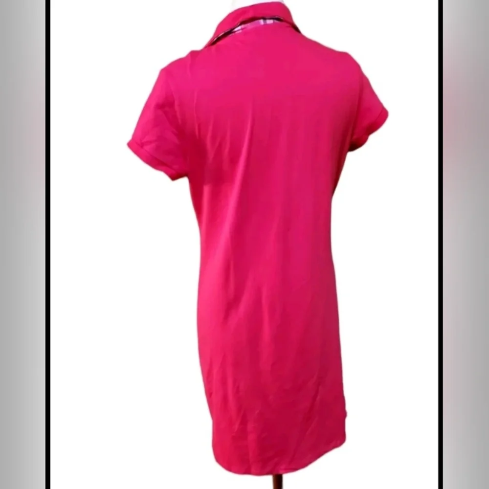 Lands End Midi Dress M/P 10-12 Hot Pink Collared Shirt Woman Preppy Baumwool  di
